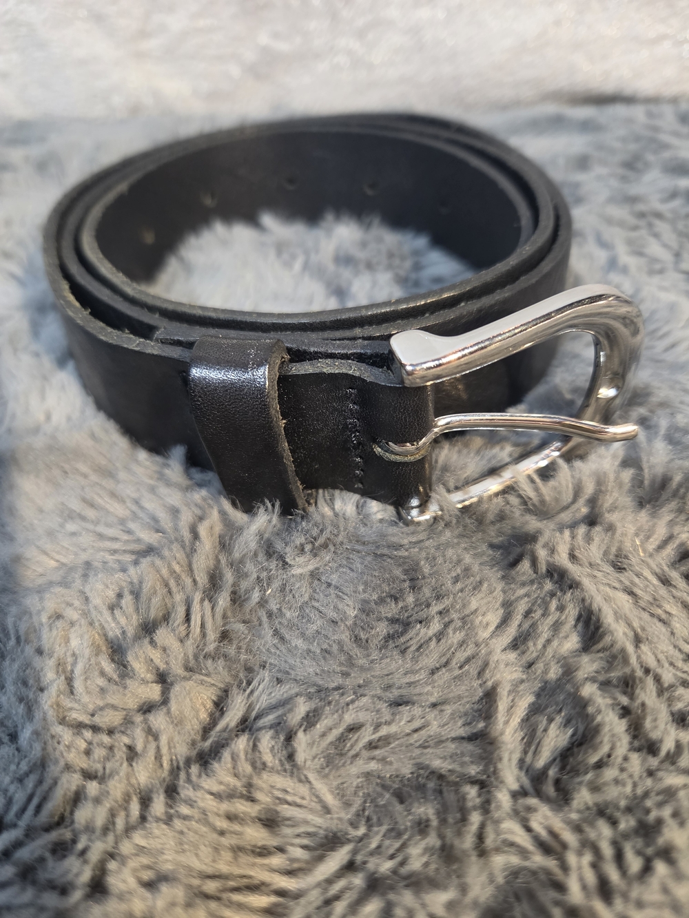 H&M Black Leather Belt with Silver-Tone Buckle